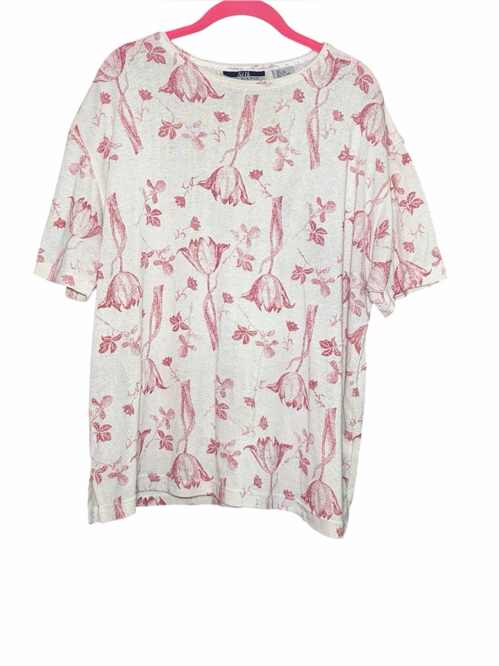 Silk Floral Cottagecore Blouse Pink Botanical Print 100% Silk Boho Romantic L